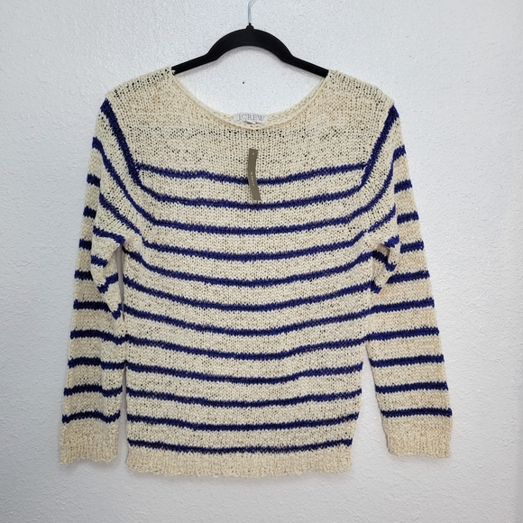 J Crew Montauk pullover sweater in stripe CJ459 Size XS NWT Cream Blue - Picture 4 of 7
